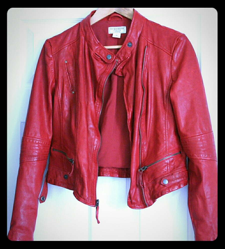 Lucky Brand Red Lamb Leather Motorcyle Jacket